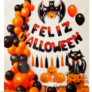 SET DE GLOBOS ARCO GUIRNALDA FELIZ HALLOWEEN X 54 UNIDADES X 1